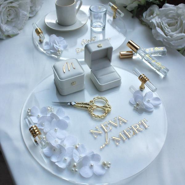 Pearl yüzük tepsisi ve kahve tepsisi