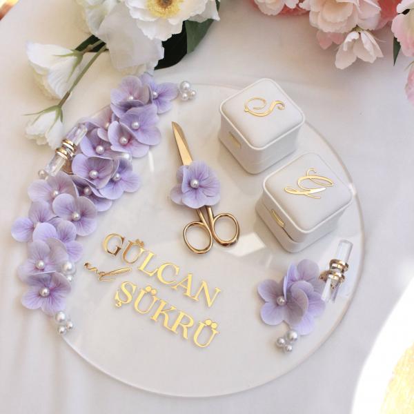 Lila çiçekli Pearl yüzük tepsisi( çiçekler istediginiz renk olabilir )